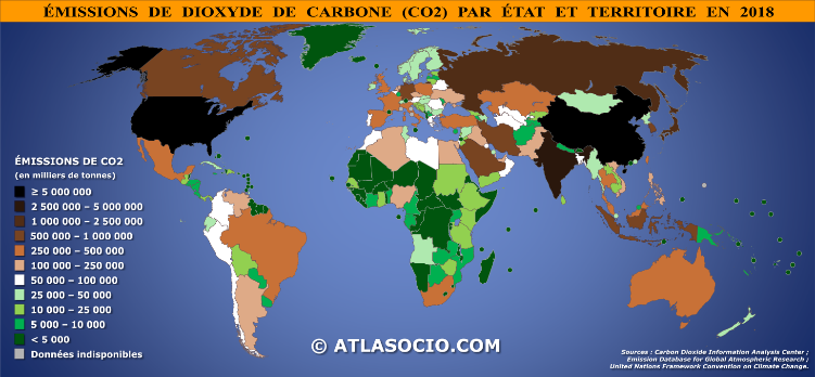 Émissions de dioxyde de carbone par État en 2018