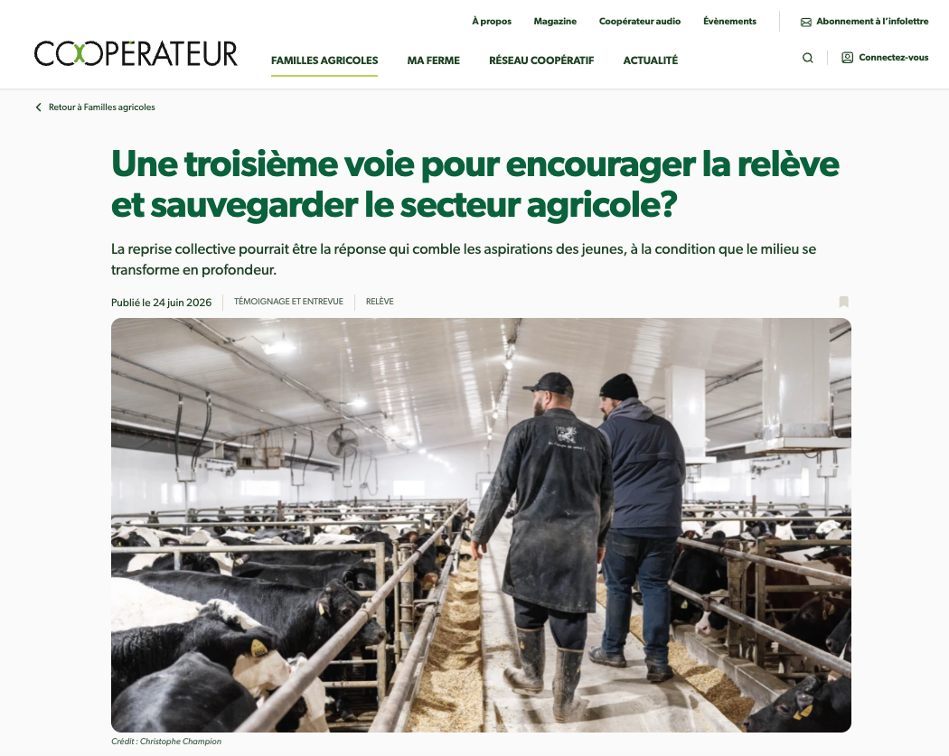 La reprise collective en agriculture au Québec, nous l’étudions, on en parle
